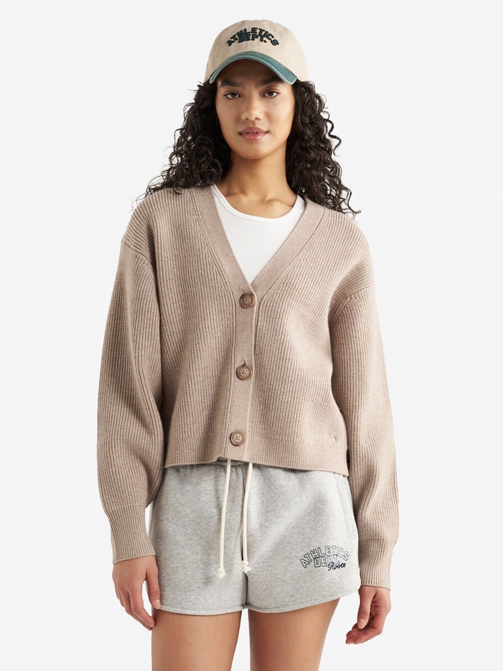 BNWT ROOTS Bowen Cardigan Light Brown Taupe Button-Front V-Neck Cardigan